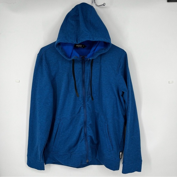 OUTDOOR RESEARCH Emersion Hooded Full Zip Fleece Sweatshirt Jacket Large Blue - Picture 1 of 10